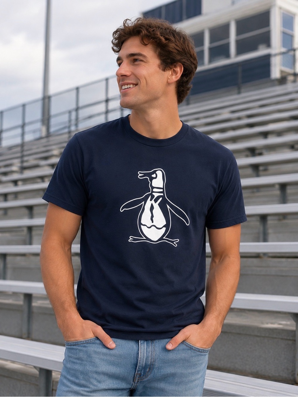 Original Penguine Navy Pete Graphic T-Shirt with Penguin Design